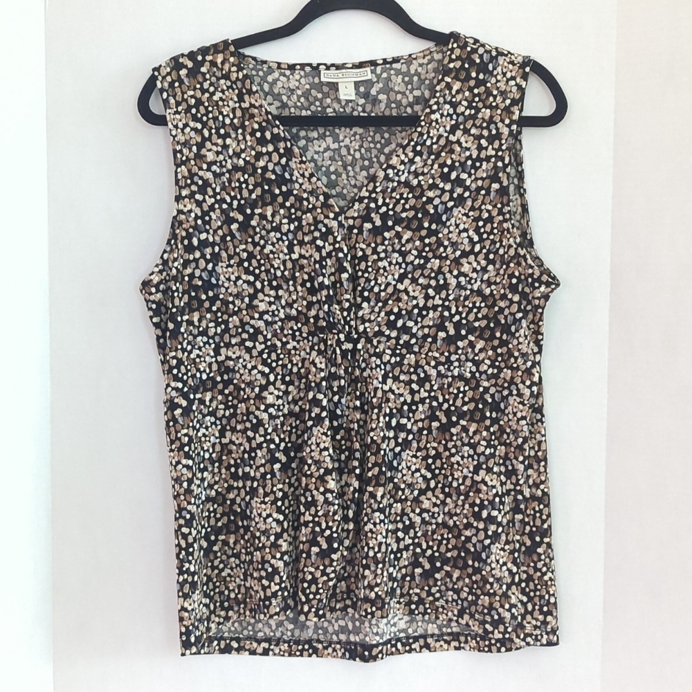 Dana Buchman Black Brown Tan Pebbles Sleeveless Stretchy Top Size L